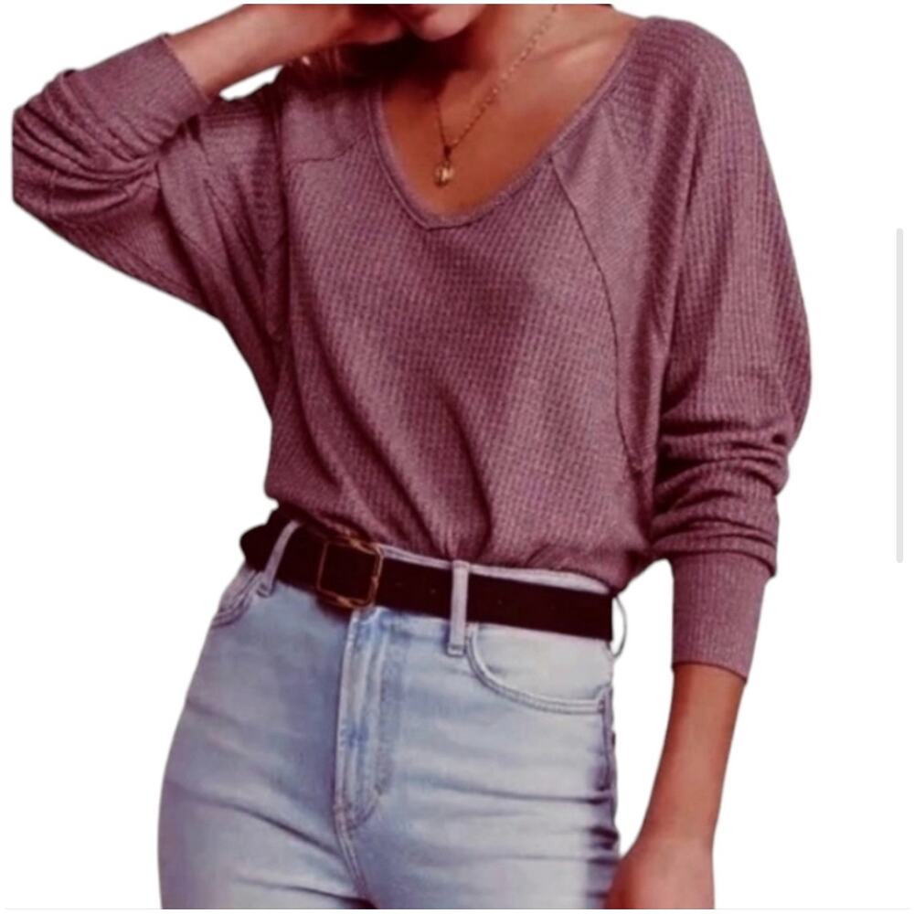 Free people Santa Clara waffle knit thermal top in Mulberry Size L